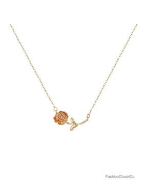 18K Gold Plated Birth Flower Necklace Dainty Pendant